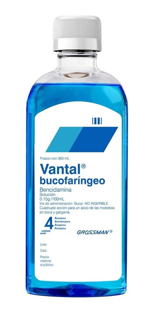 Antiséptico Bucofaringeo Vantal 2Pzs Cuádruple Acción - Azul