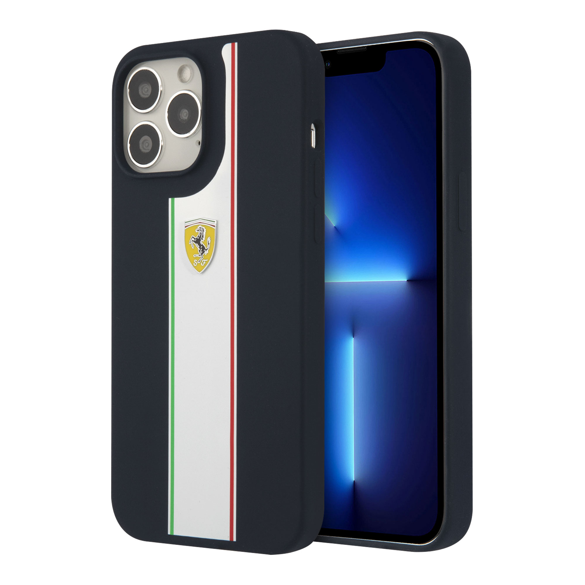 FUNDA IPHONE 13 PRO MAX FERRARI  PROTECTOR SILICÓN NAVY AZUL