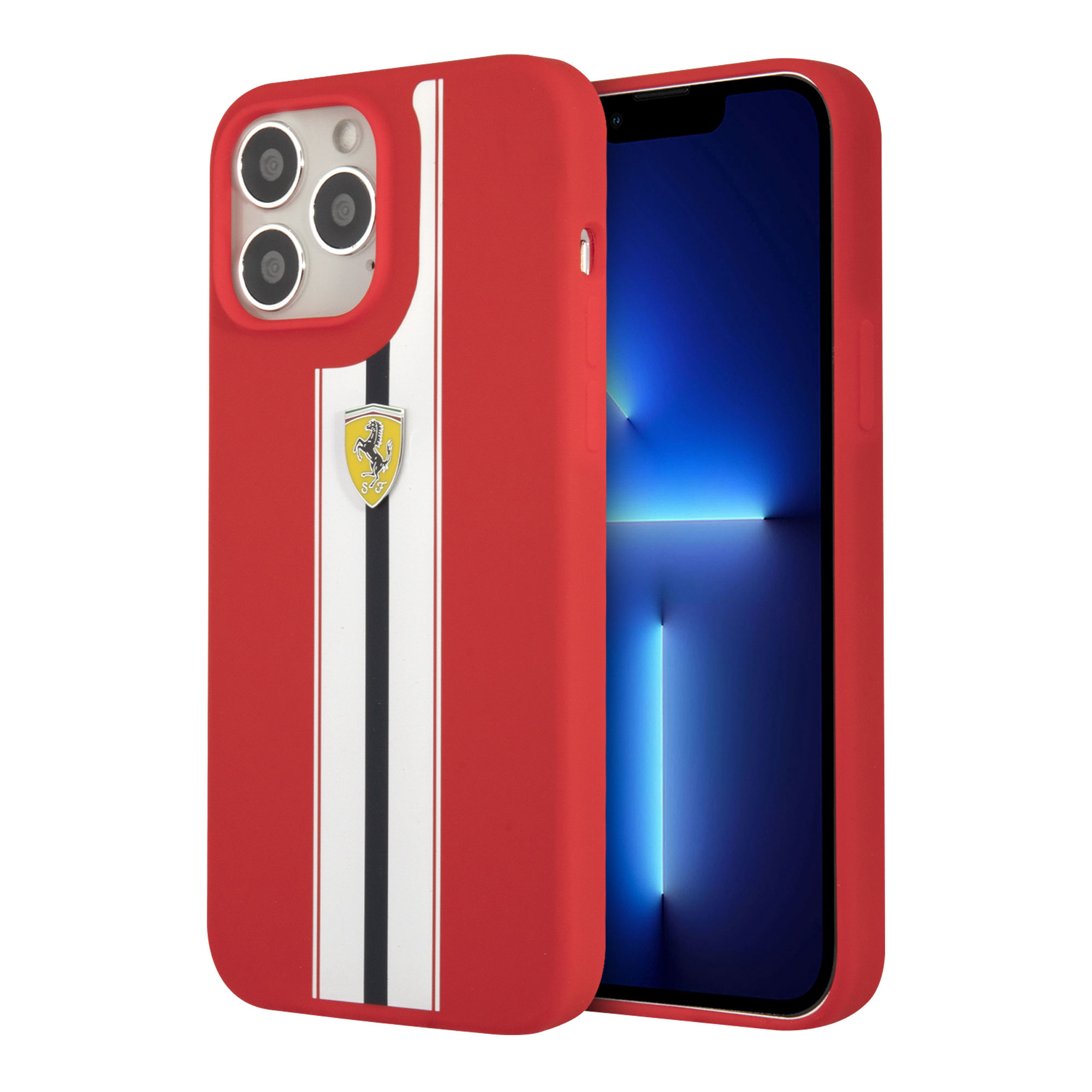 FUNDA IPHONE 13 PRO MAX FERRARI PROTECTOR  SILICON LINES ROJO