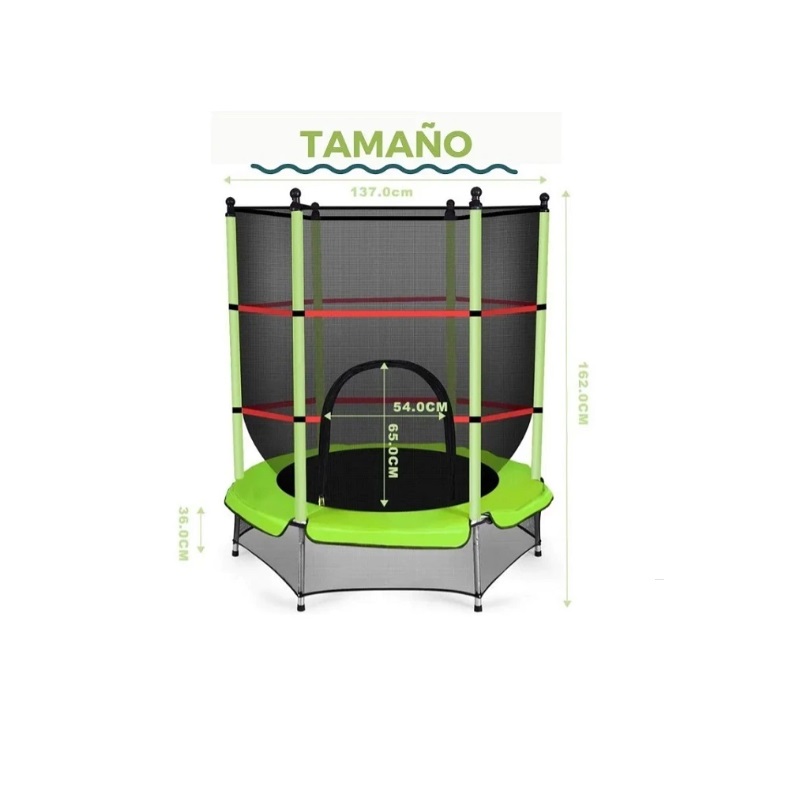 Trampolín brincolín infantil con maya protectora y cierre de acceso 1.6 Mts Verde