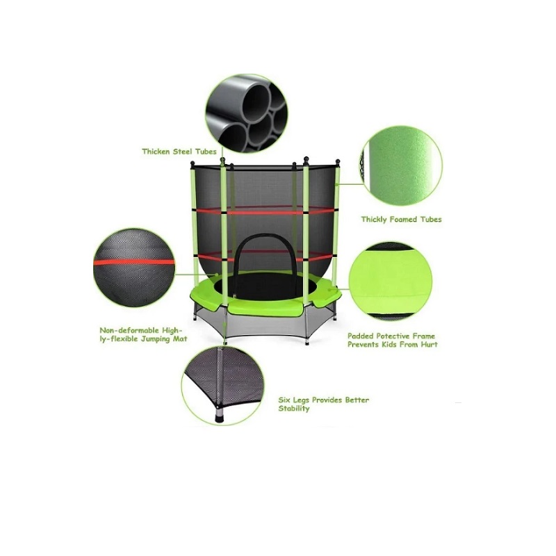 Trampolín brincolín infantil con maya protectora y cierre de acceso 1.6 Mts Verde