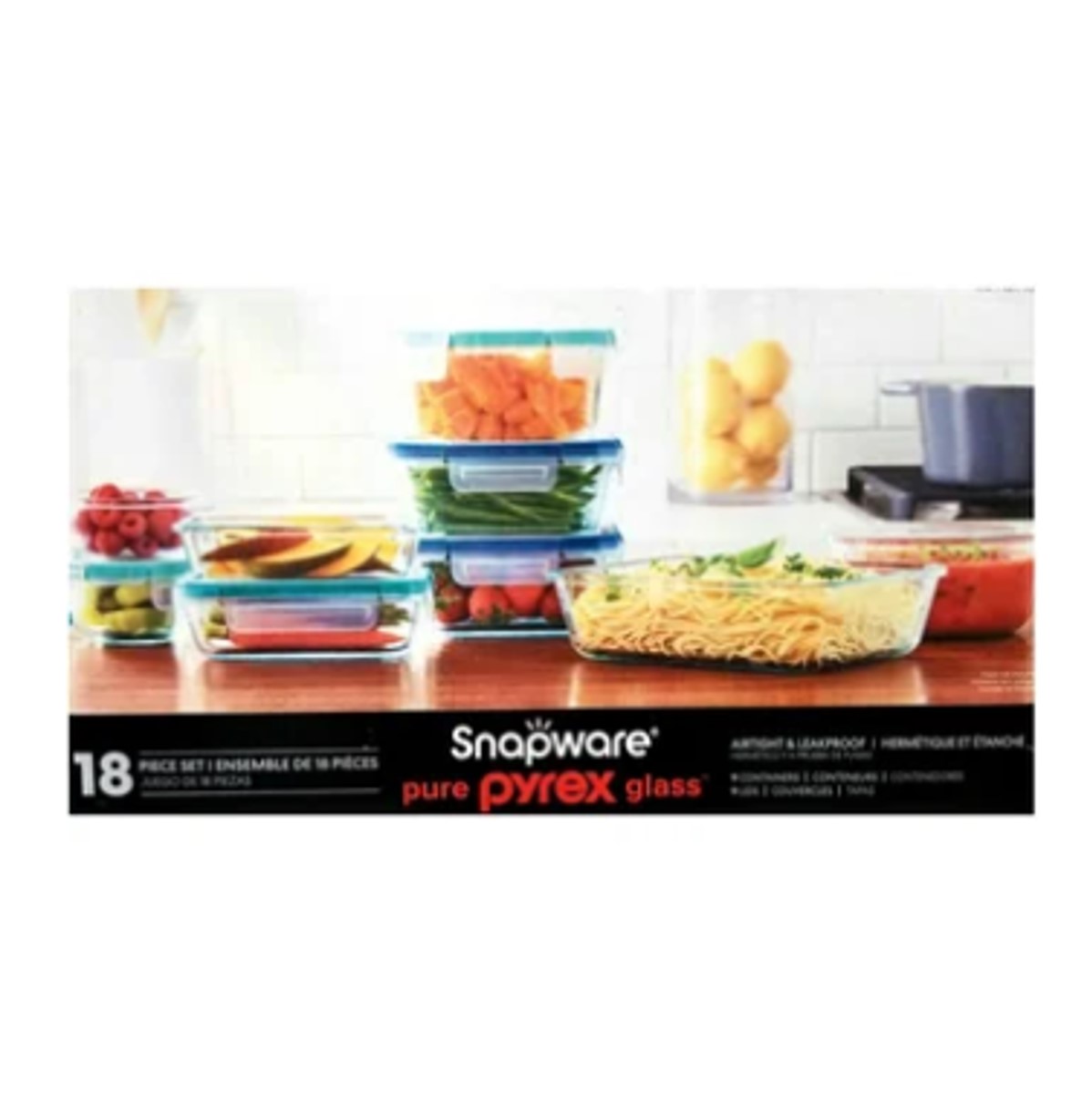 Snapware, juego de recipientes de vidrio con tapa, 18 piezas