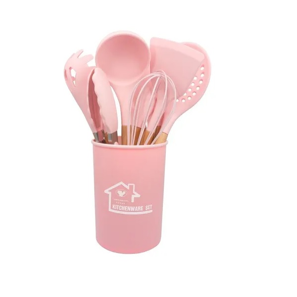 Set 12 Utensilios Para Cocina Espatulas De Silicona. Rosa