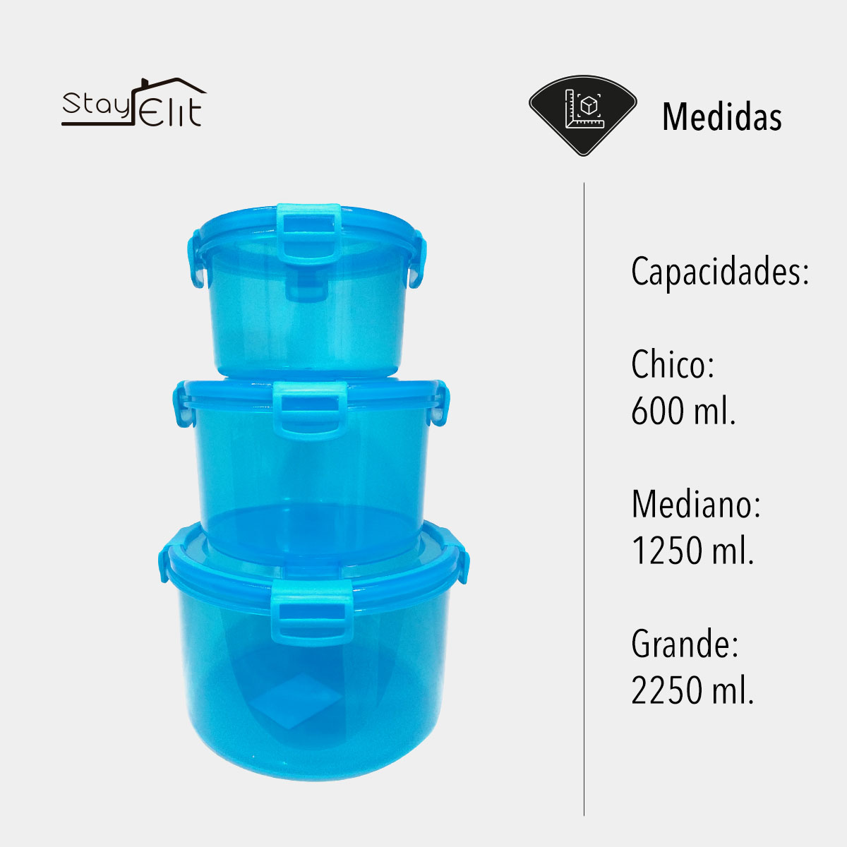 Recipiente Plástico Contenedor TUPPERS HERMETICOS 3 Pzas Azul 