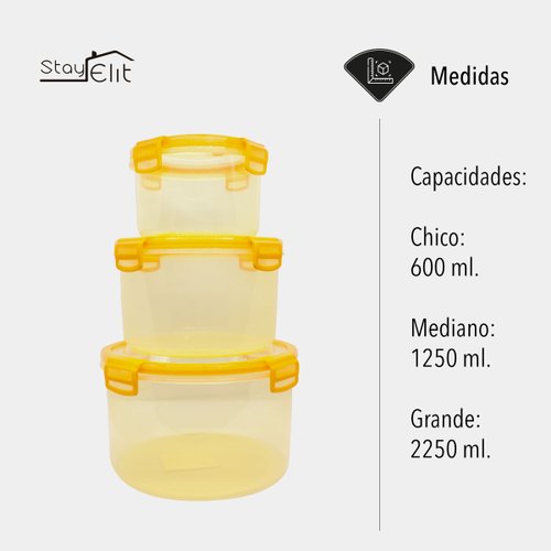 Recipiente Plástico Contenedor TUPPERS HERMETICOS 3 Pzas Amarillo