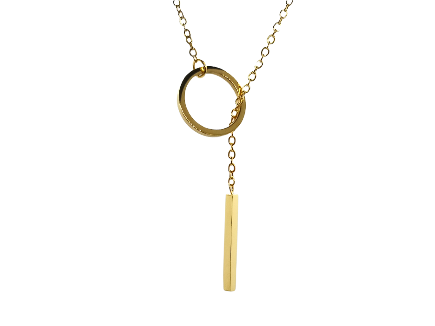 Collar Elegante  con Circulo y Barra en Acero Inoxidable y Oro Laminado