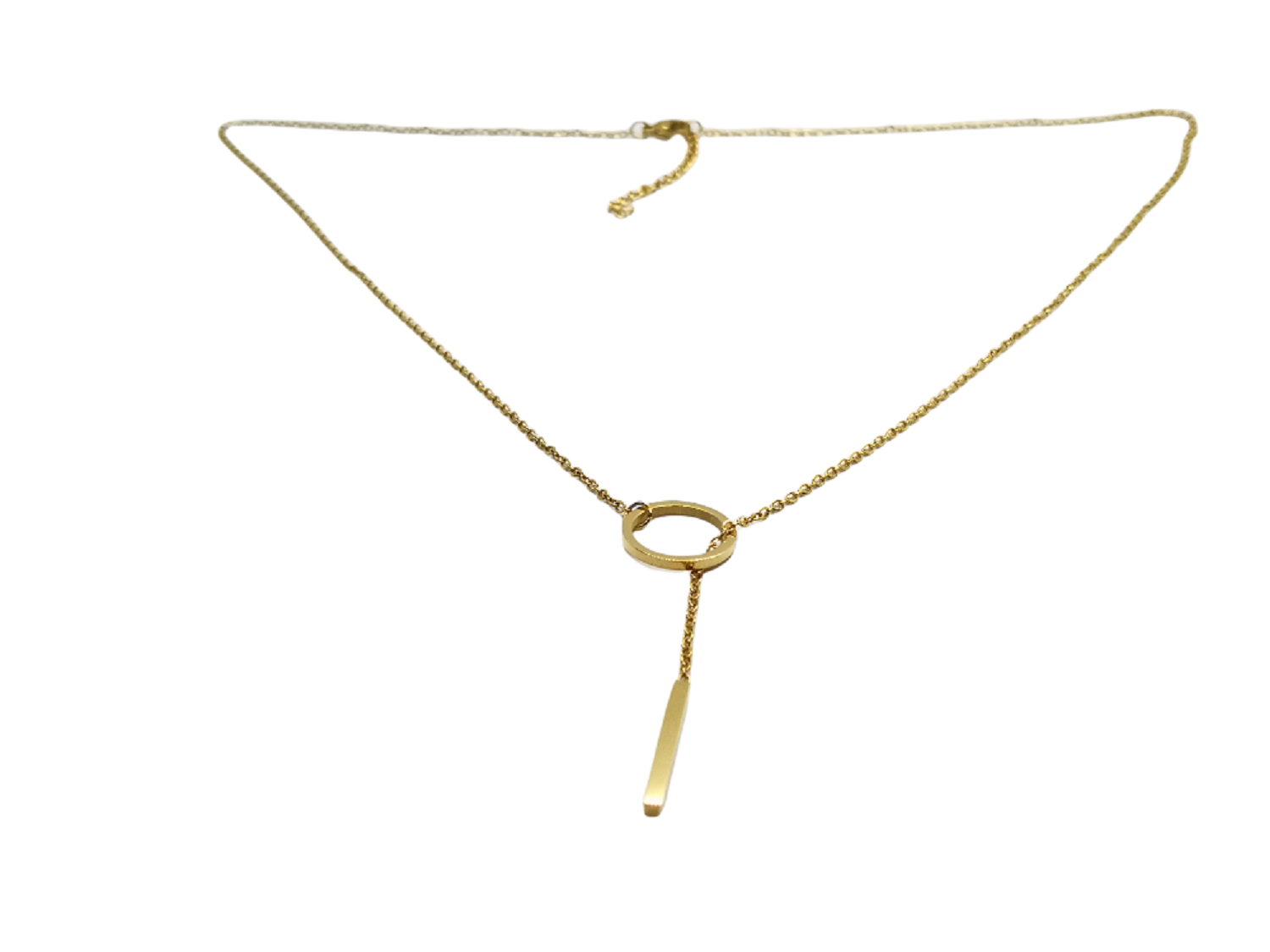 Collar Elegante  con Circulo y Barra en Acero Inoxidable y Oro Laminado