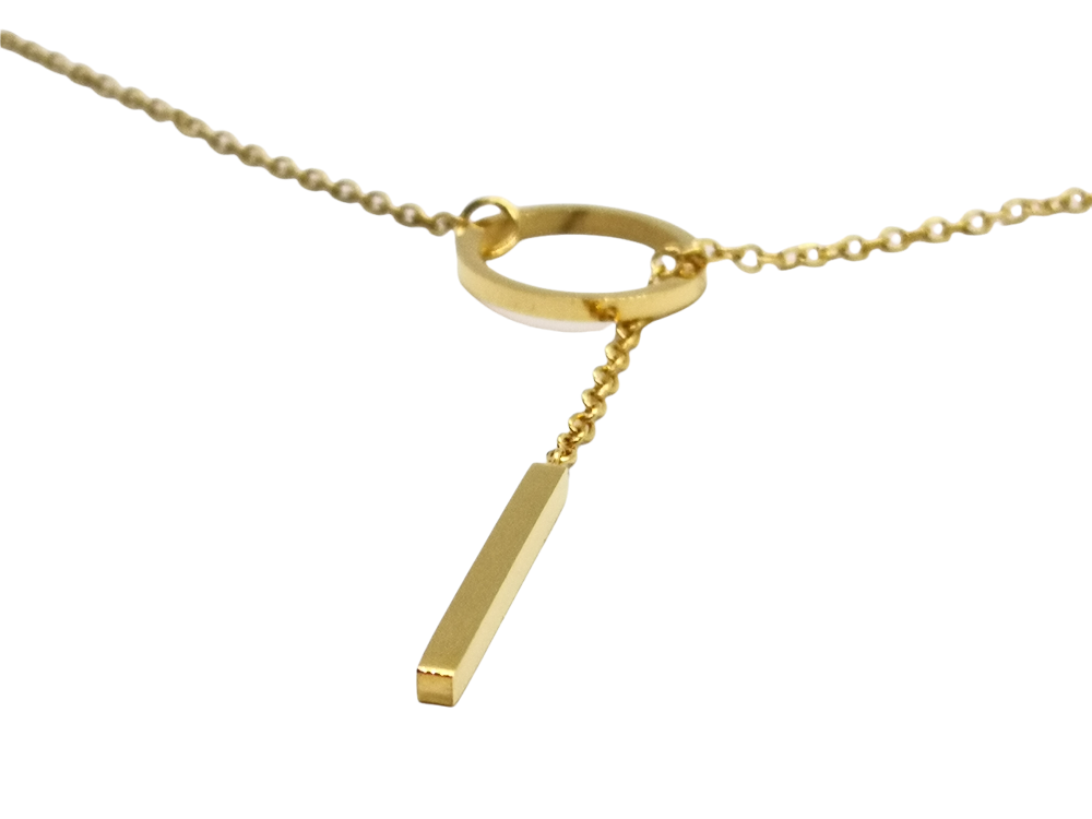 Collar Elegante  con Circulo y Barra en Acero Inoxidable y Oro Laminado