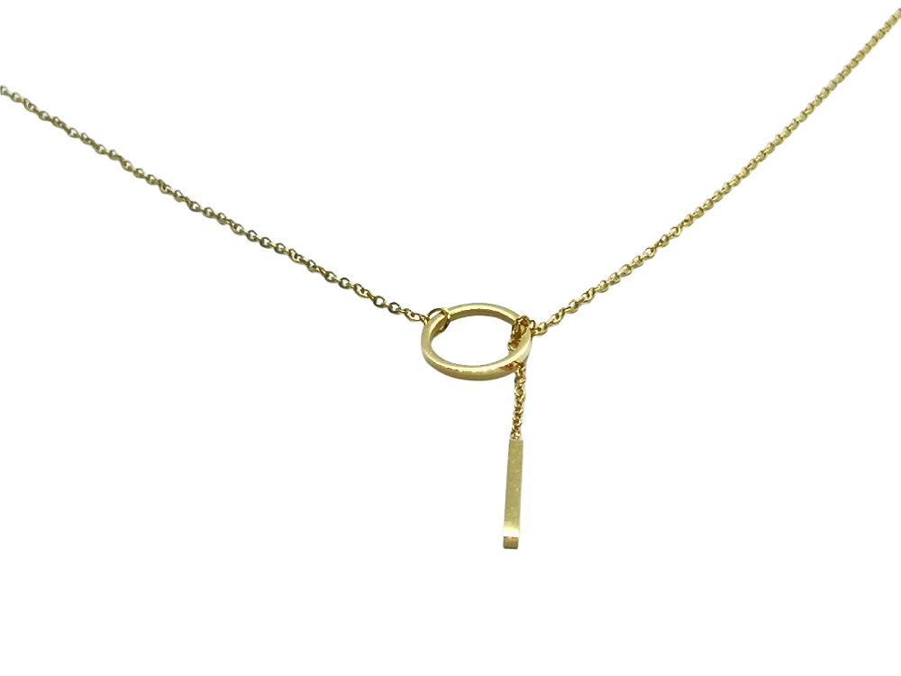 Collar Elegante  con Circulo y Barra en Acero Inoxidable y Oro Laminado