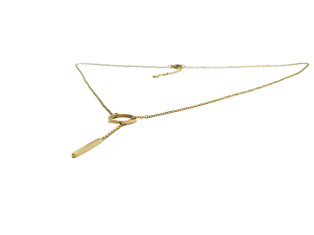 Collar Elegante  con Circulo y Barra en Acero Inoxidable y Oro Laminado