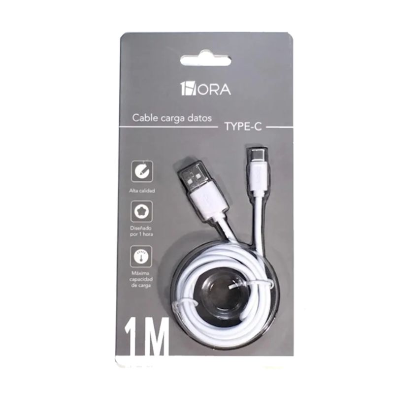1HORA CABLE USB TIPO C  1MT CARGA Y DATOS ORIGINAL