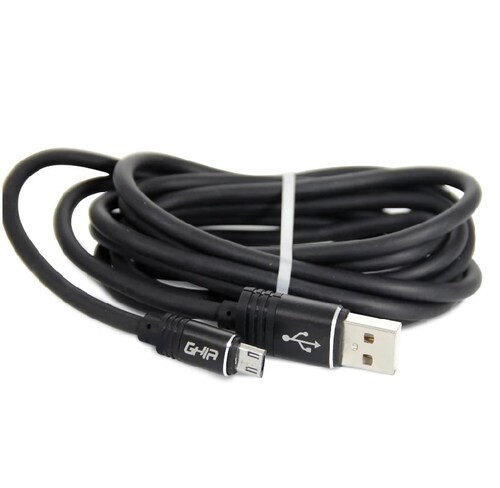Cable Micro Usb 2mts Datos Carga Negro Cel Lap Pc Plastico Portatil GAC-150 Transferencia