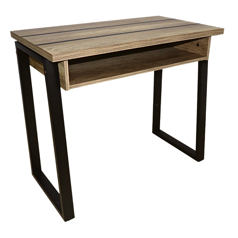 Escritorio Norval Muebles Matti Moderno de MDF y Melamina y Patas Metálicas Pequeño Roble y Negro 