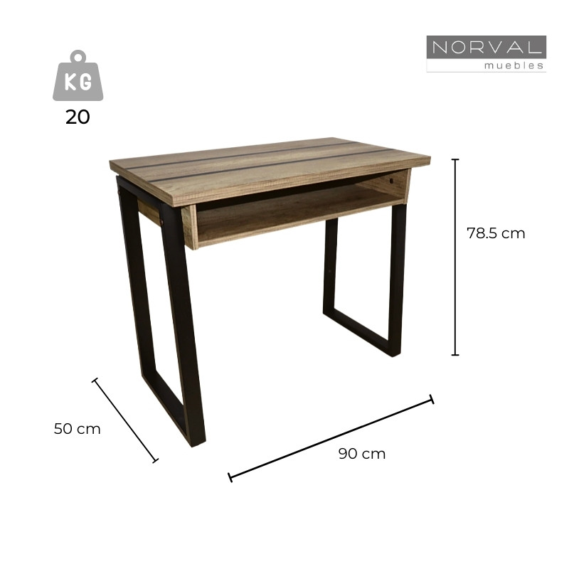 Escritorio Norval Muebles Matti Moderno de MDF y Melamina y Patas Metálicas Pequeño Roble y Negro 