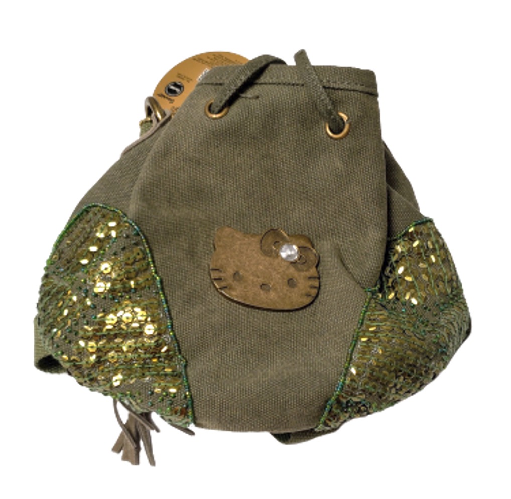 Hello Kitty bolsa morral de mezclilla con correa verde