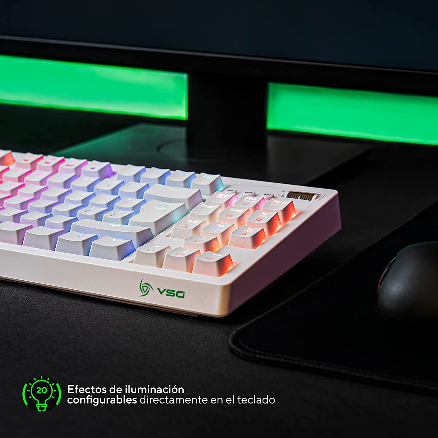 Teclado Gamer VSG Quasar iluminación RGB Qwerty Outemu Blue Conexión USB