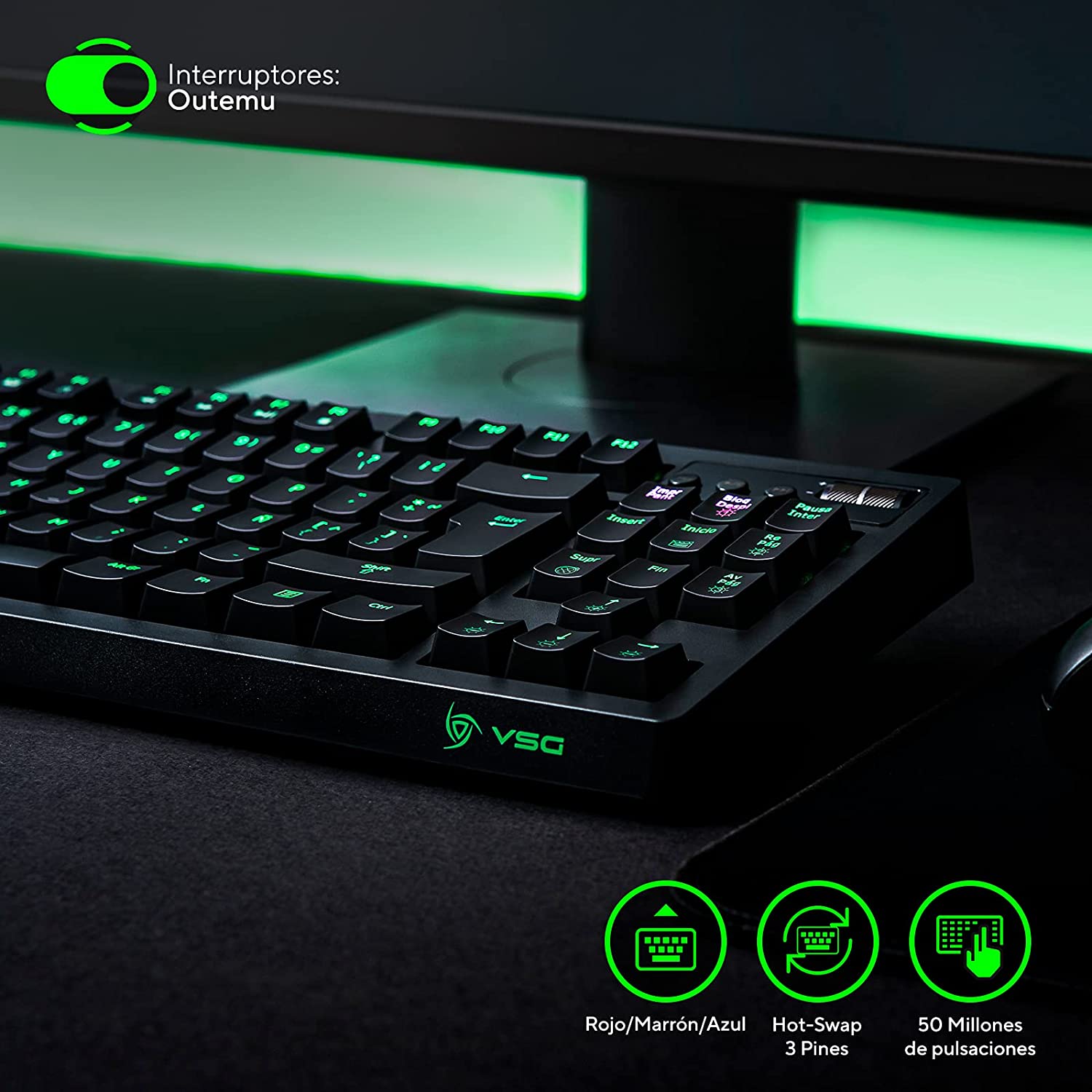 Teclado Gamer VSG Quasar iluminación RGB Qwerty Outemu Blue Conexión USB