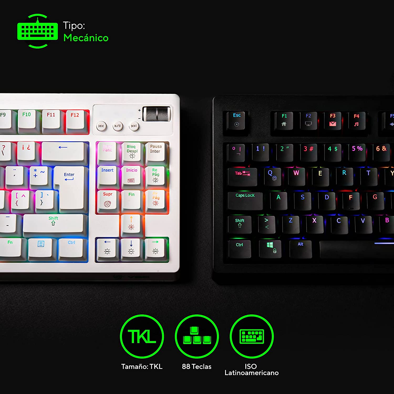 Teclado Gamer VSG Quasar iluminación RGB Qwerty Outemu Blue Conexión USB