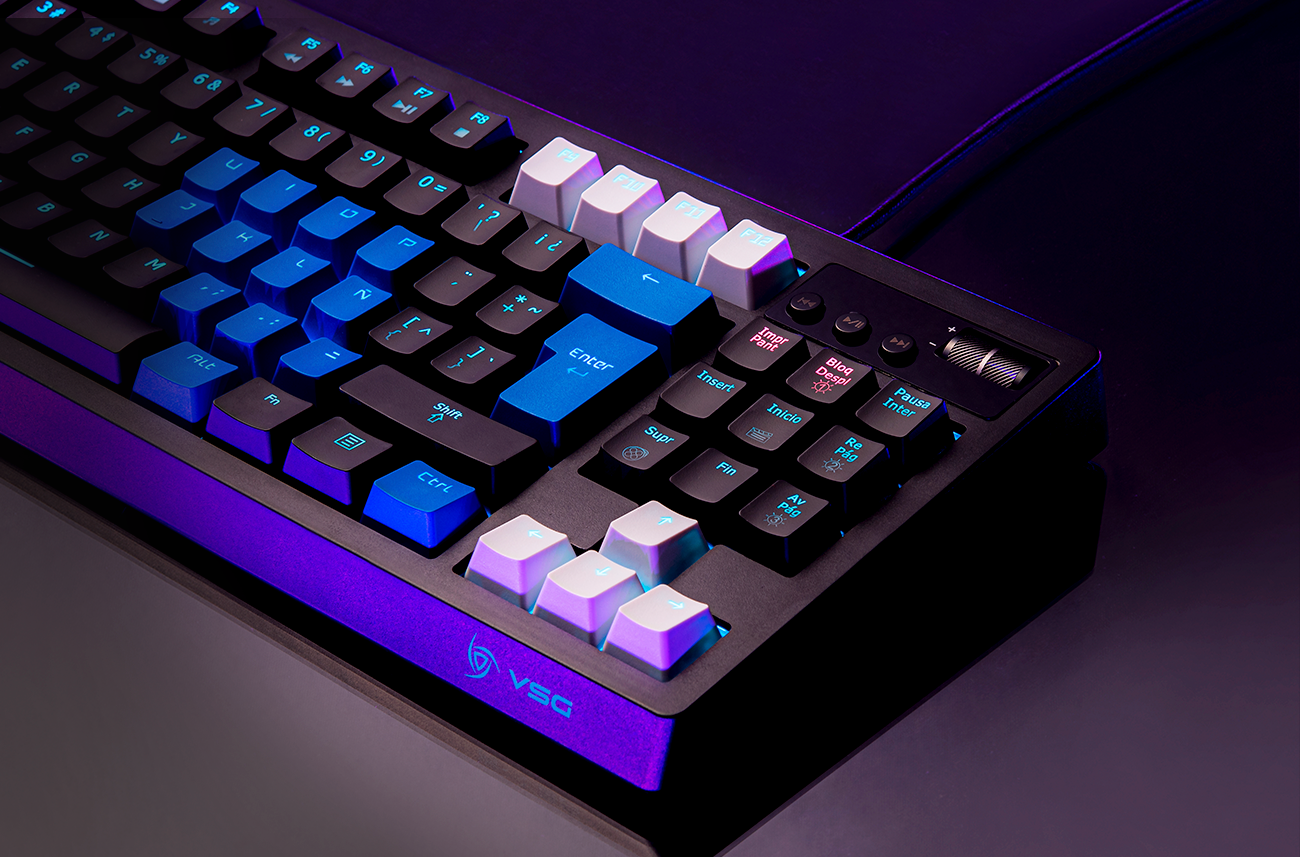Teclado Gamer VSG Quasar iluminación RGB Qwerty Outemu Blue Conexión USB