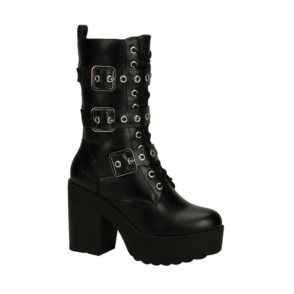 Botas militar para mujer color negro, marca Tierra Bendita, con correas y agujetas, mod. 993473