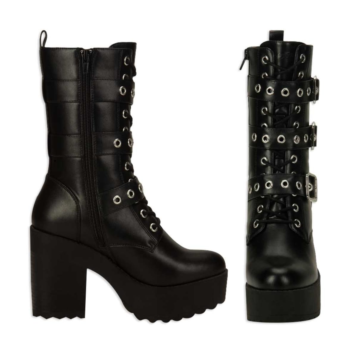 Botas militar para mujer color negro, marca Tierra Bendita, con correas y agujetas, mod. 993473