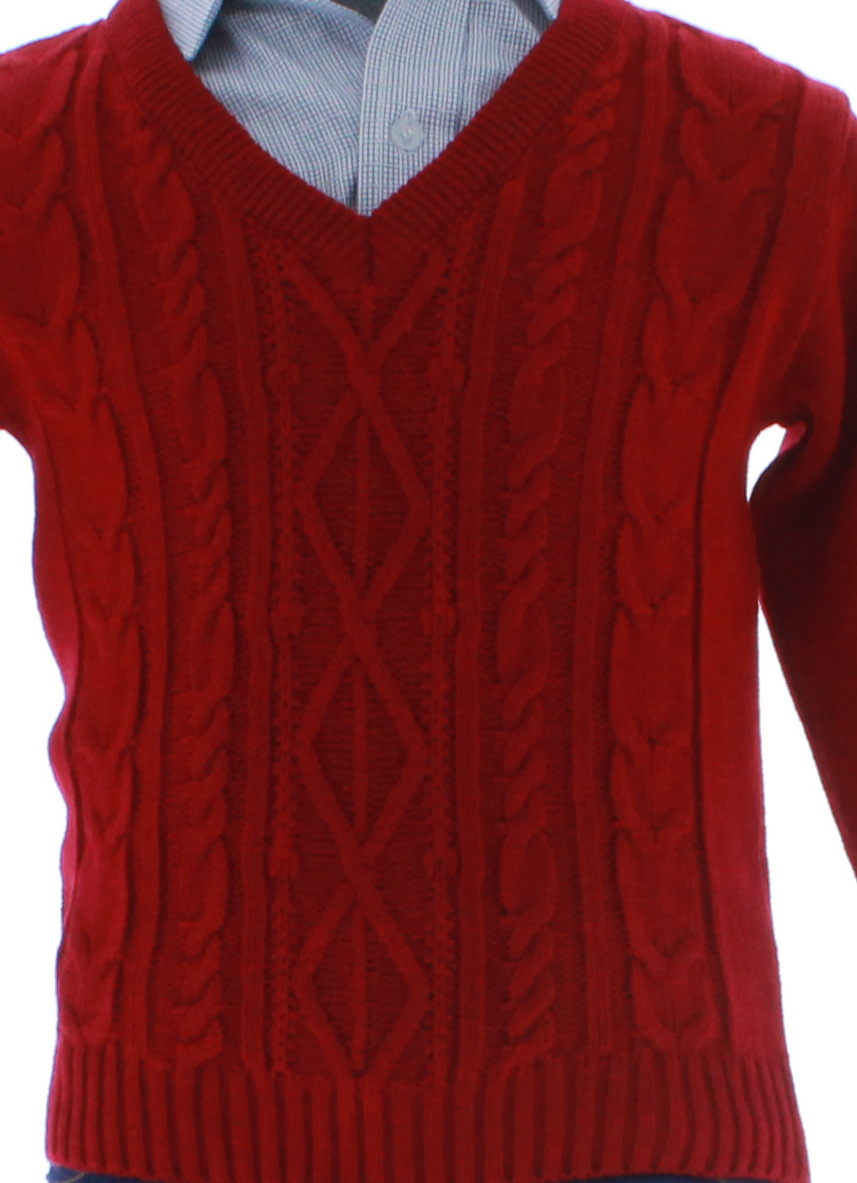 Sueter Niño Tejido Rojo Cuello V 2392 2 a 16 Años.