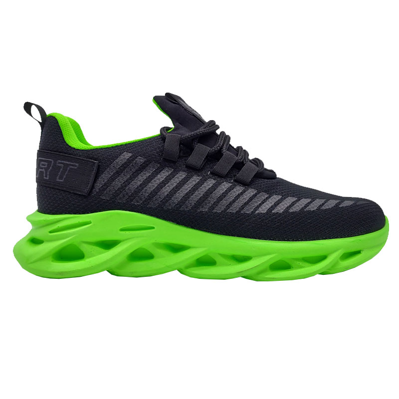 Tenis Eeders 555 Negro Verde Neón Hombre Running Montaña