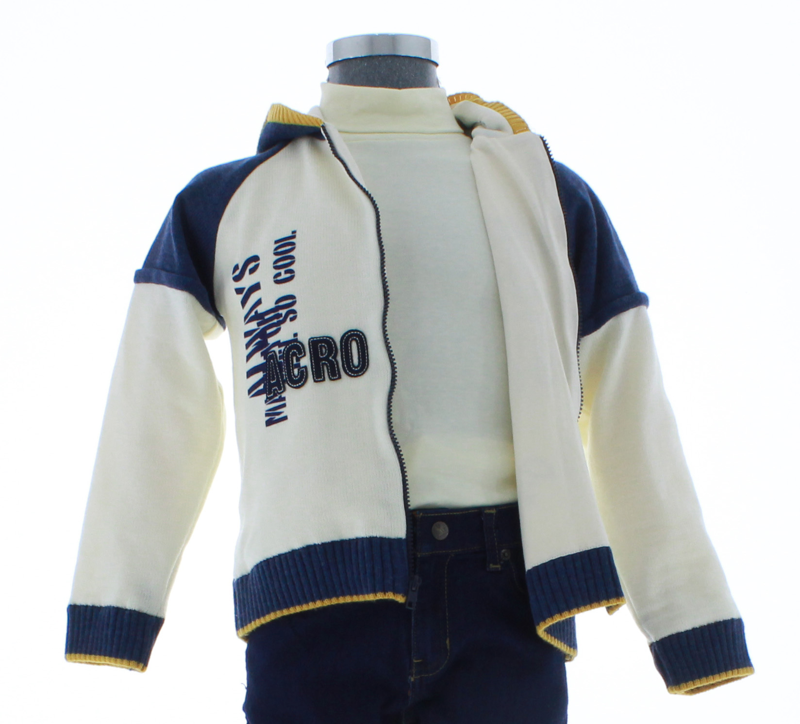 Chamarra Niño Hueso con Azul Forrada 2422 8 a 16 Años.