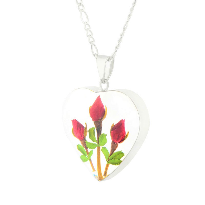 DIJE CON ROSAS CORAZON PLATA LEY 925 CADENA 45 CM TAMI JOYERIA