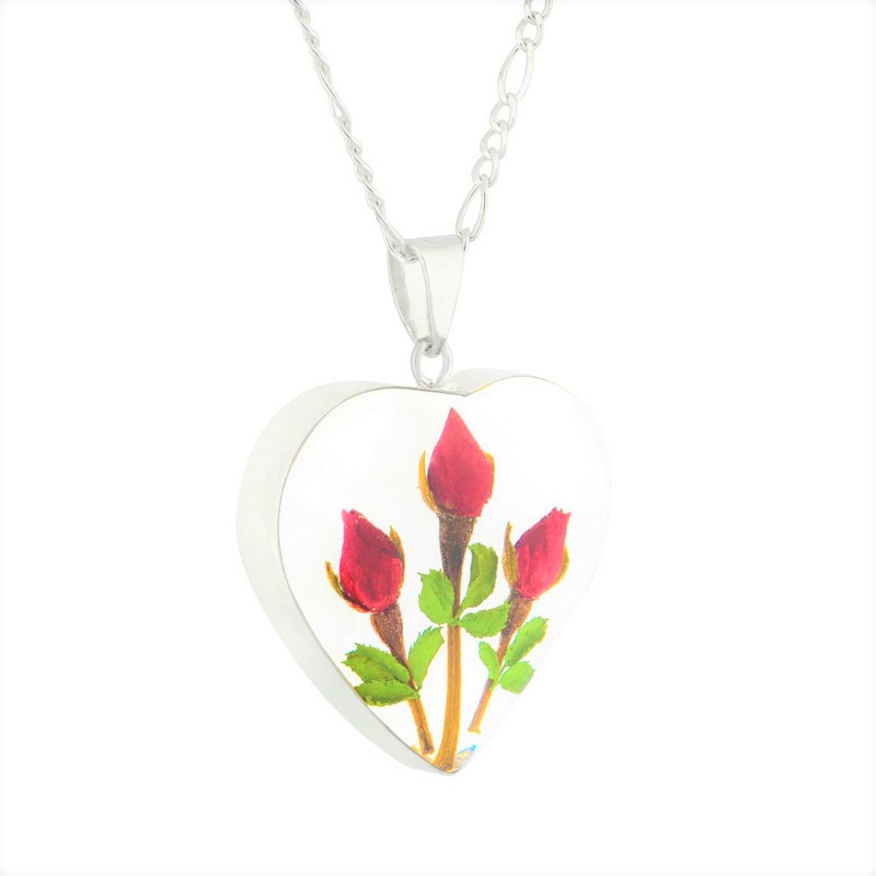 DIJE CON ROSAS CORAZON PLATA LEY 925 CADENA 45 CM TAMI JOYERIA
