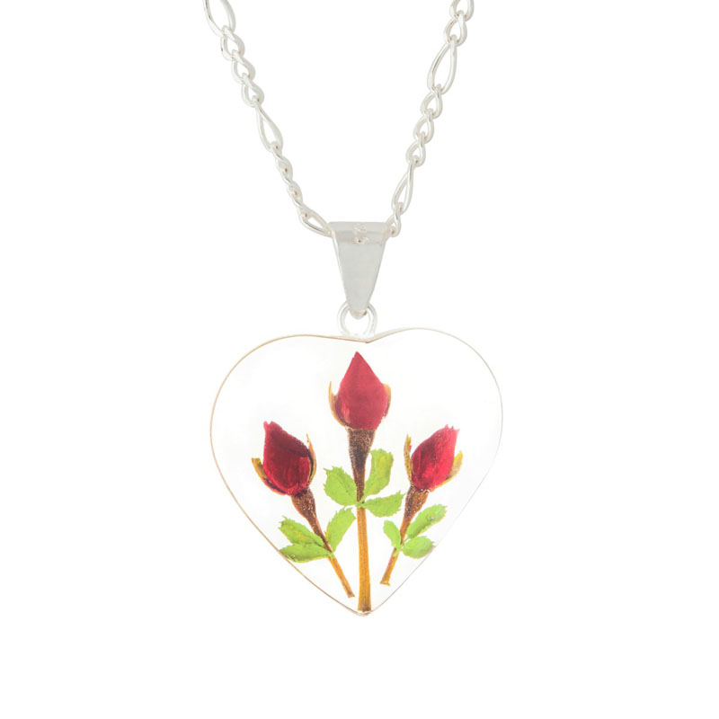 DIJE CON ROSAS CORAZON PLATA LEY 925 CADENA 45 CM TAMI JOYERIA