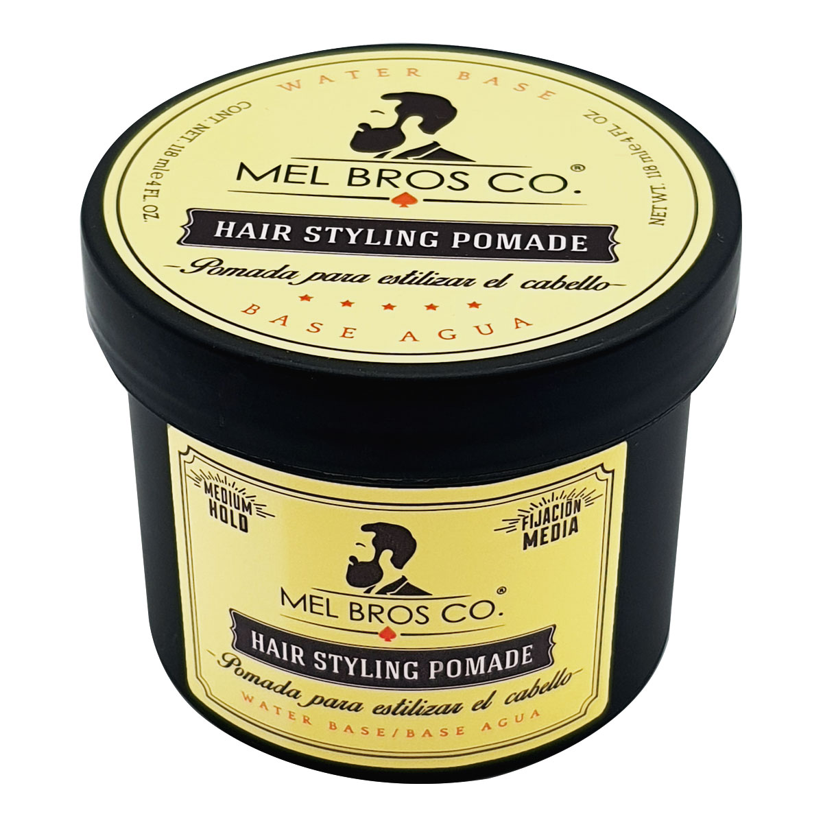 MEL BROS CO. - Hair Styling Pomade - Pomada para estilizar el Cabello. Base Agua. (4 oz / 118 ml, Media Fijación)