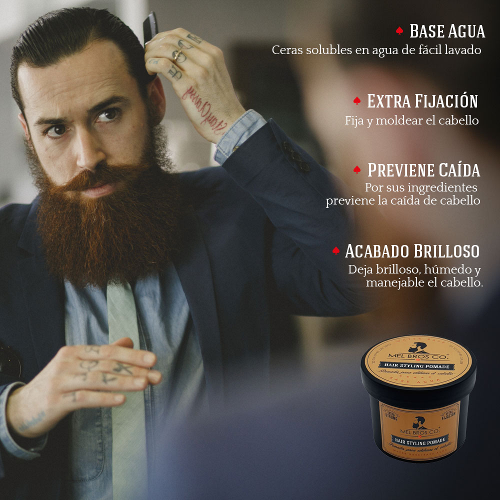 MEL BROS CO. - Hair Styling Pomade - Pomada para estilizar el Cabello. Base Agua. (4 oz / 118 ml, Extra Fijación)