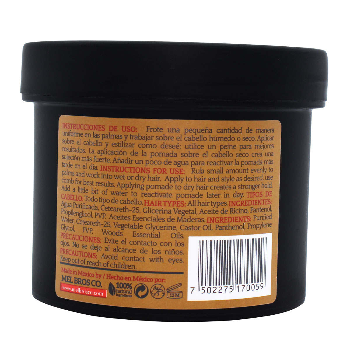 MEL BROS CO. - Hair Styling Pomade - Pomada para estilizar el Cabello. Base Agua. (4 oz / 118 ml, Extra Fijación)