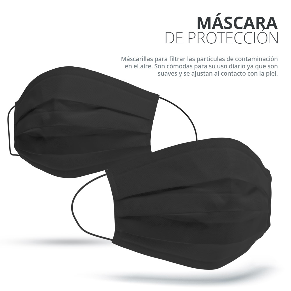 Cubrebocas Tricapa Negro Plisado Termosellado