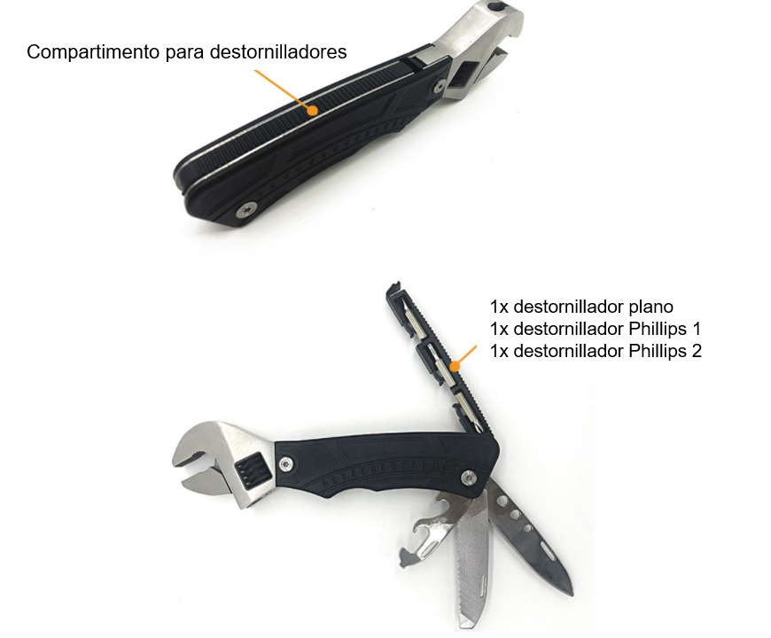 Perico Multi Herramienta 7en 1 Navaja Cuchillo Campismo Taller ACERO INOXIDABLE