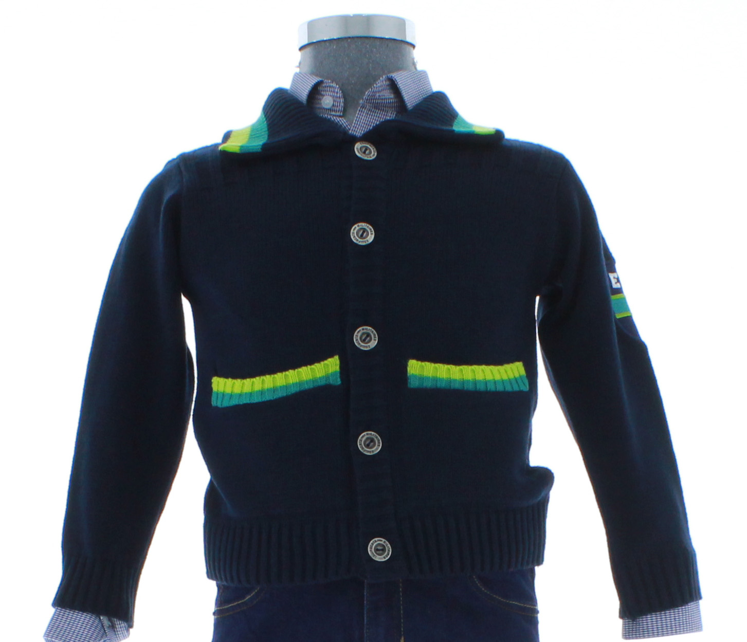 Sueter Niño Tejido Azul Marino Botones 2623 6 a 14 Años.