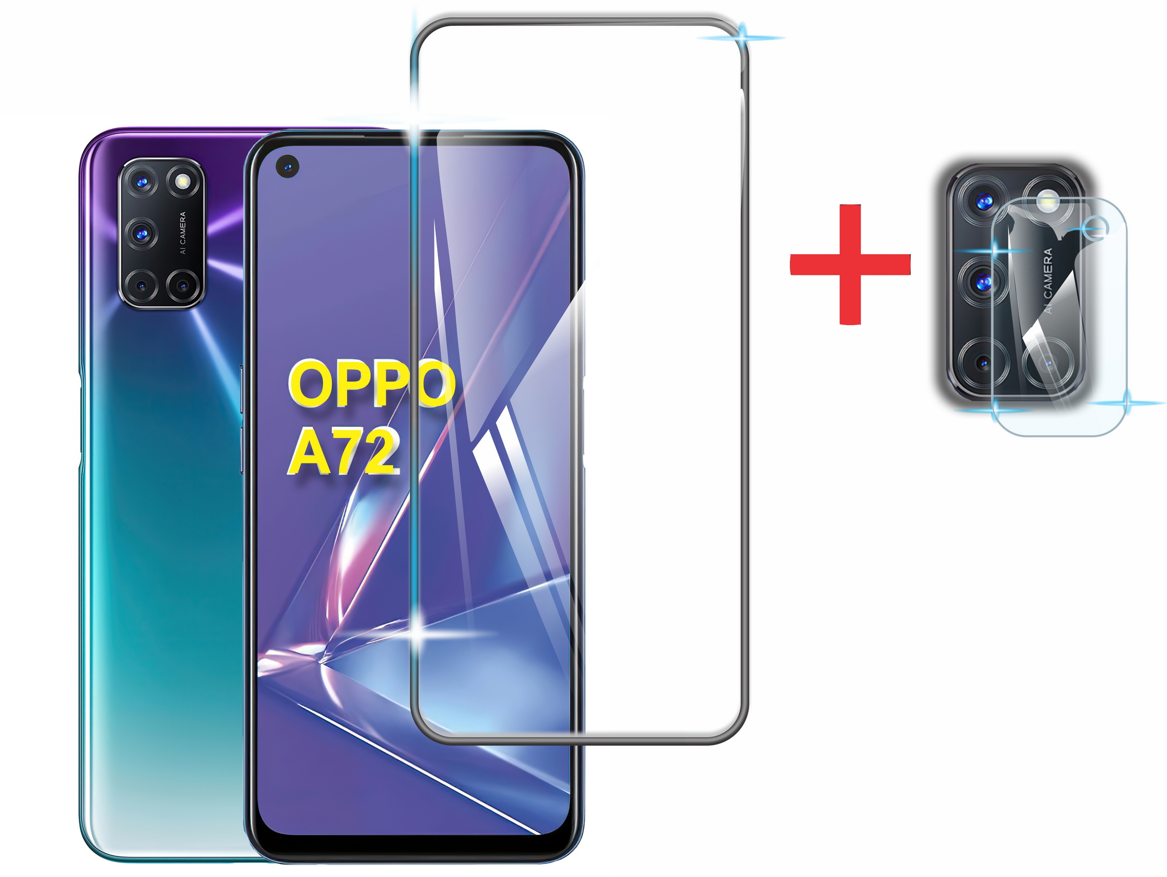 Combo Cristal Templado 9d Para Oppo + Mica Camaras, Varios Modelos Contorno Negro.