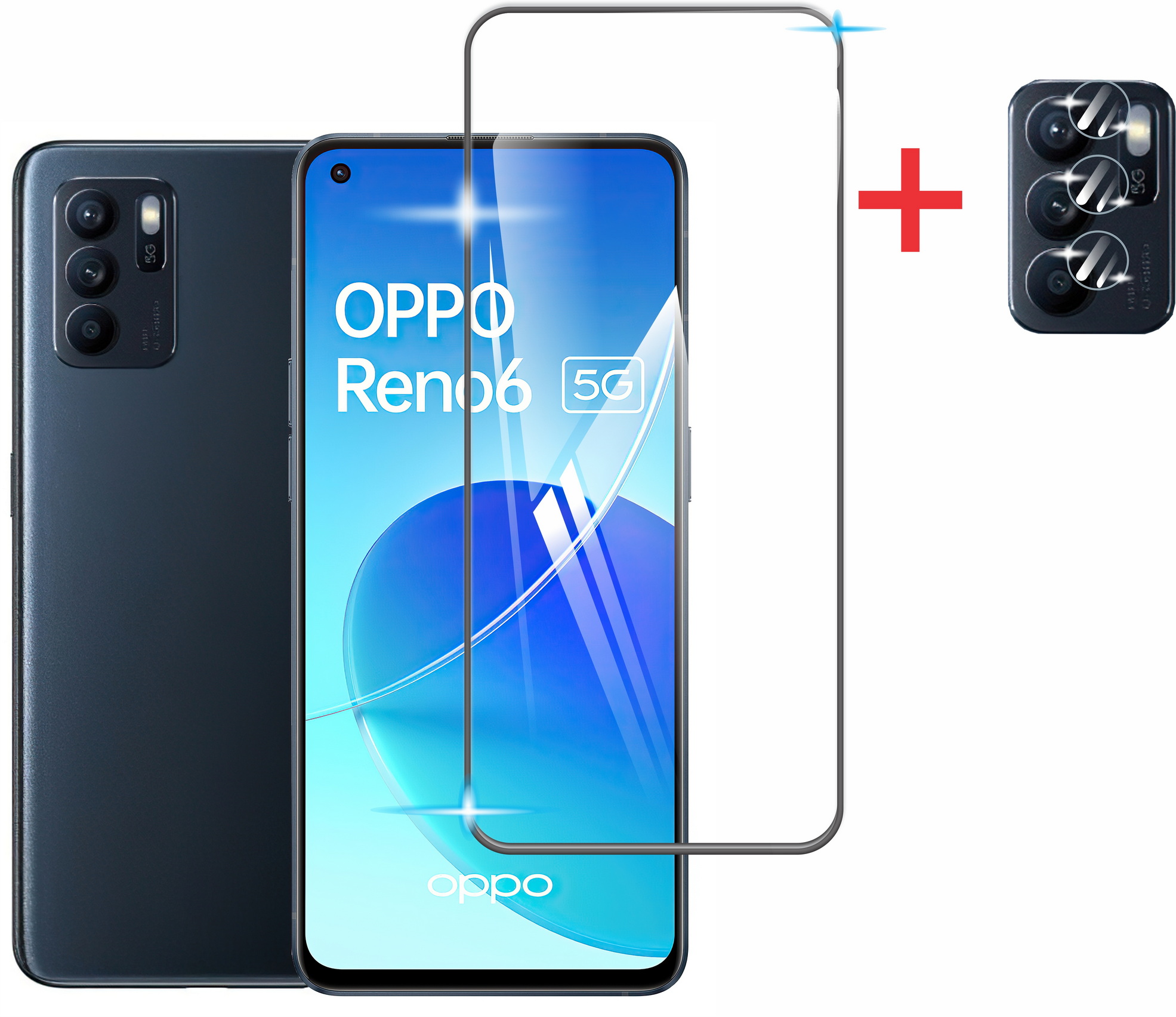 Combo Cristal Templado 9d Para Oppo + Mica Camaras, Varios Modelos Contorno Negro.