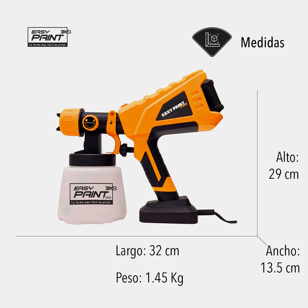  EASY PAINT-PRO PISTOLA PORTÁTIL PARA PINTAR DE 600W CON BOQUILLAS REGULADORAS