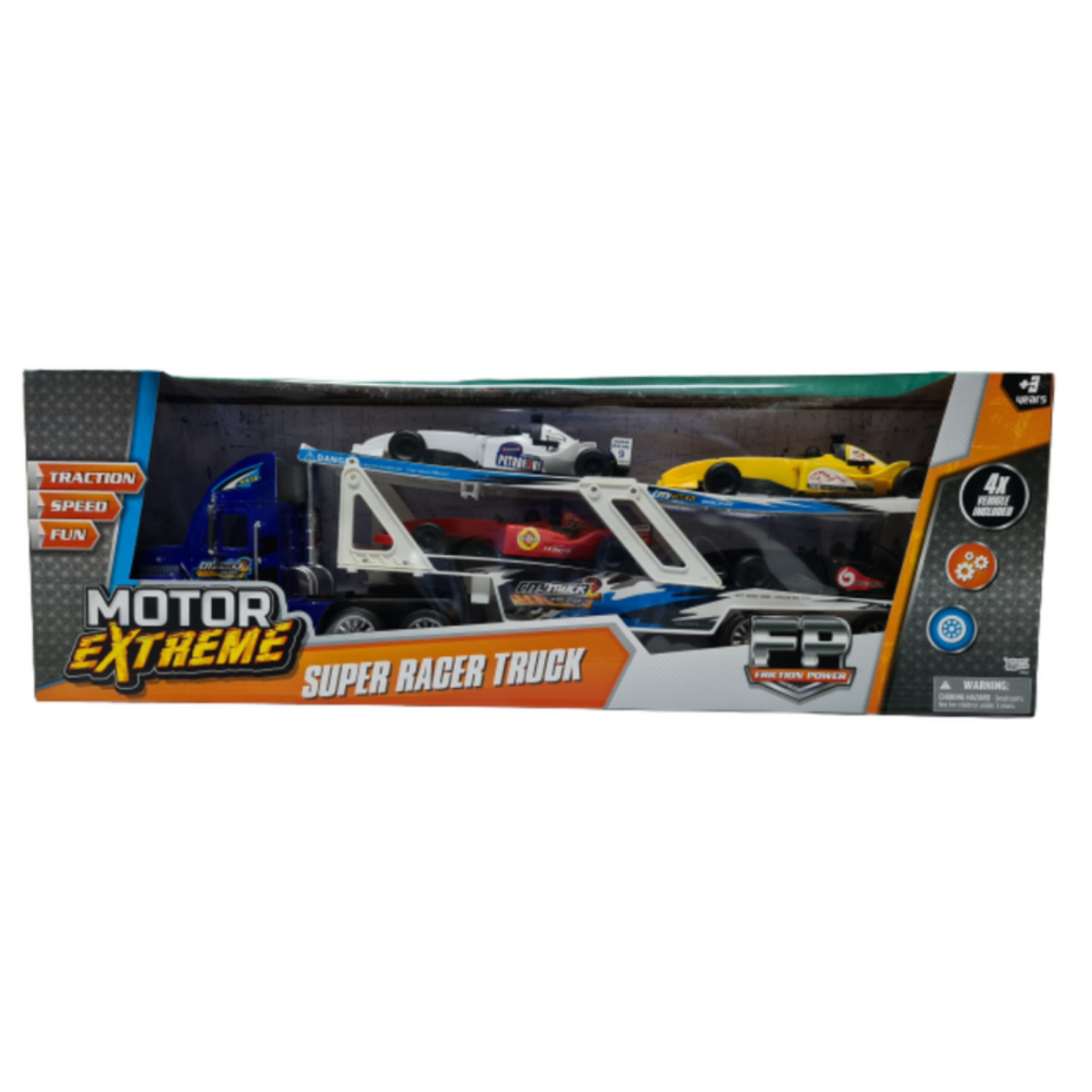 Super Tráiler Con 4 Vehículos Motor Extreme Varios Colores