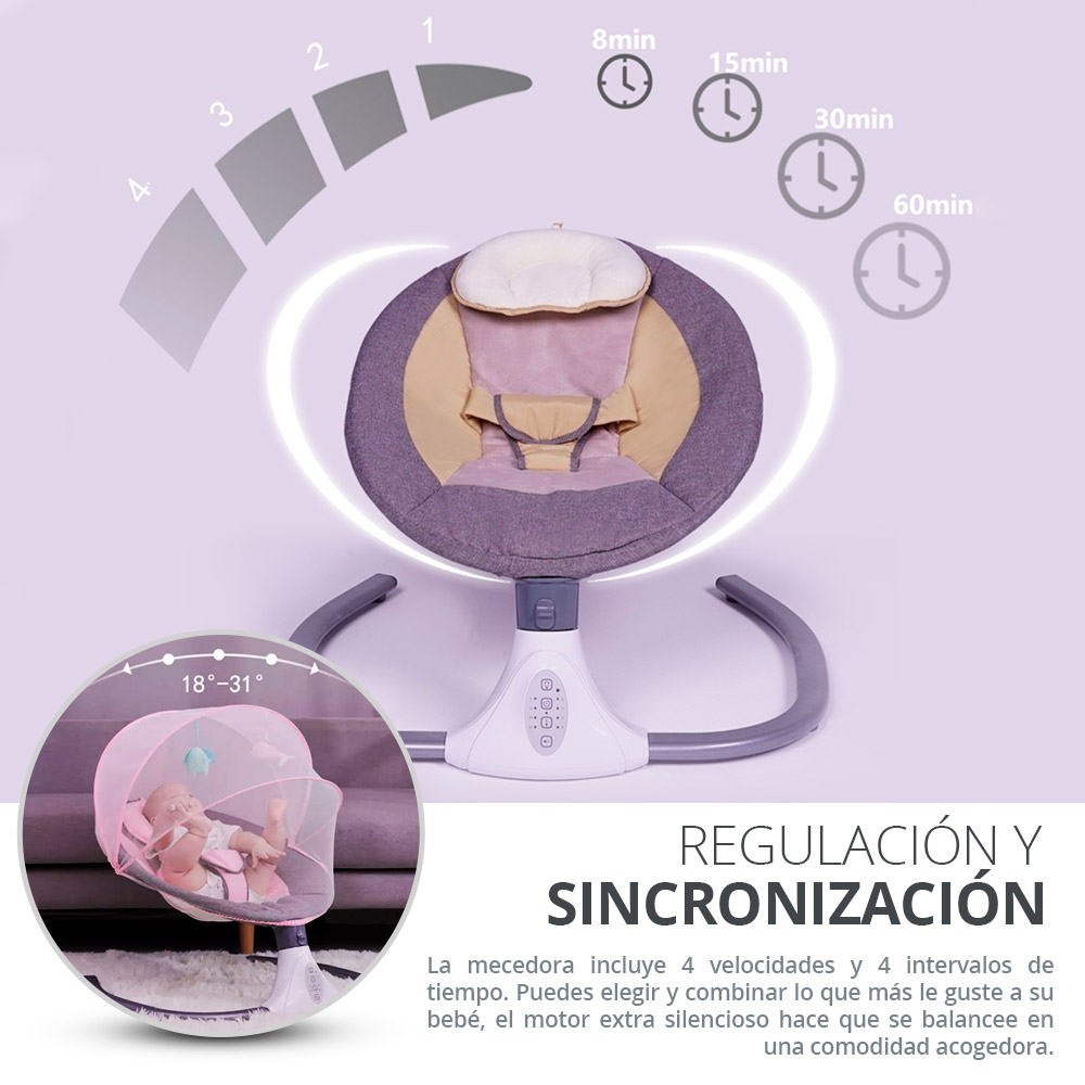 Moises para Bebe Columpio Mecedora Eléctrica Con Mosquitero Cuna 
