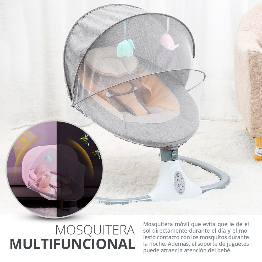 Moises para Bebe Columpio Mecedora Eléctrica Con Mosquitero Cuna 