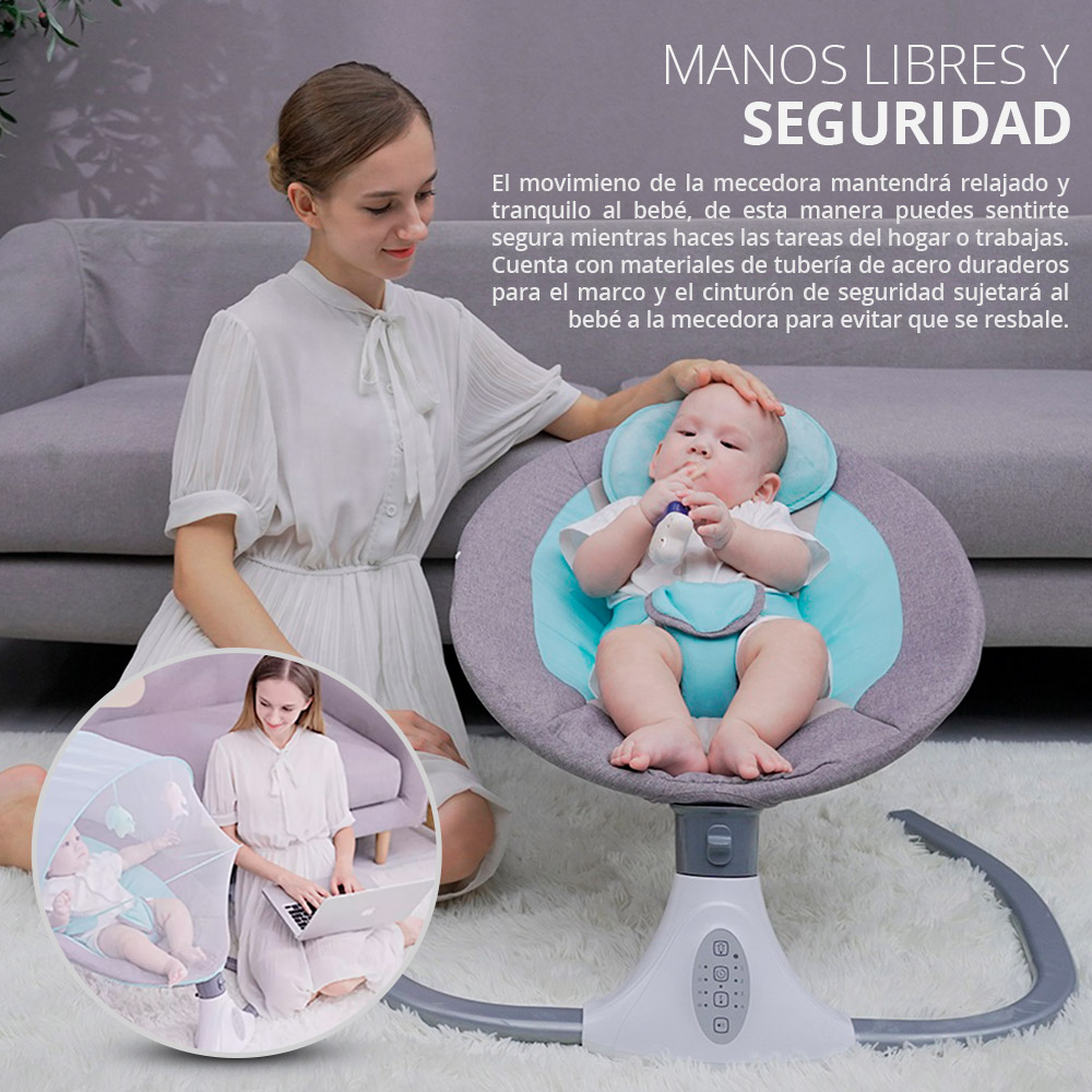Moises para Bebe Columpio Mecedora Eléctrica Con Mosquitero Cuna 
