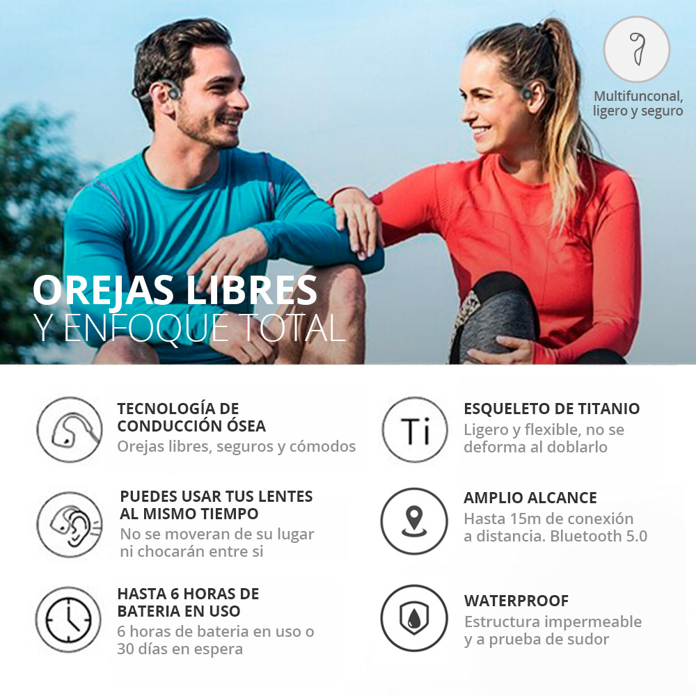 Audifonos Inalambricos Conduccion Osea Bluetooth Contra Agua