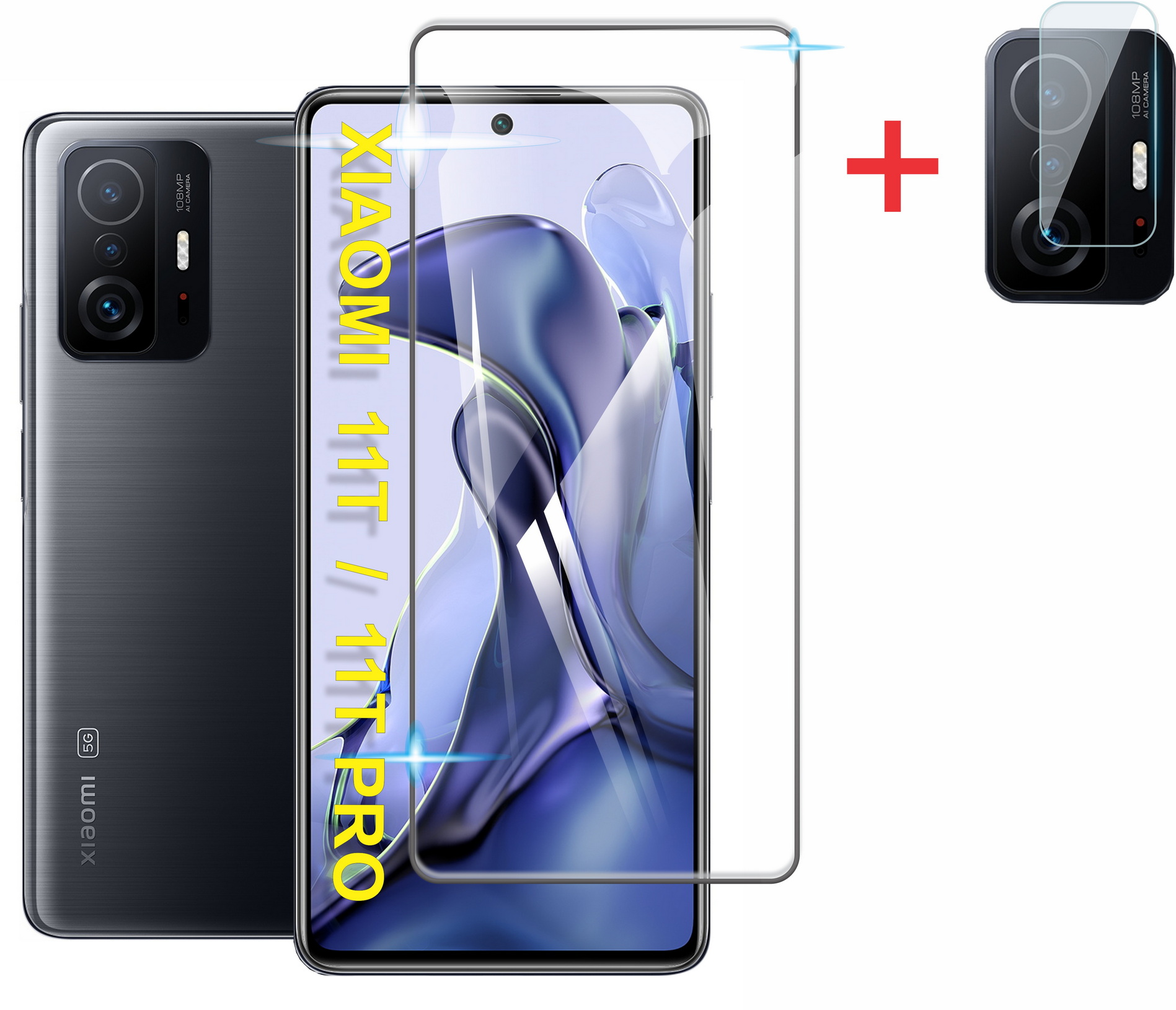 Combo Cristal Templado 9d Contorno Negro Para Xiaomi 11T / Xiaomi 11t Pro Mas Mica Camaras