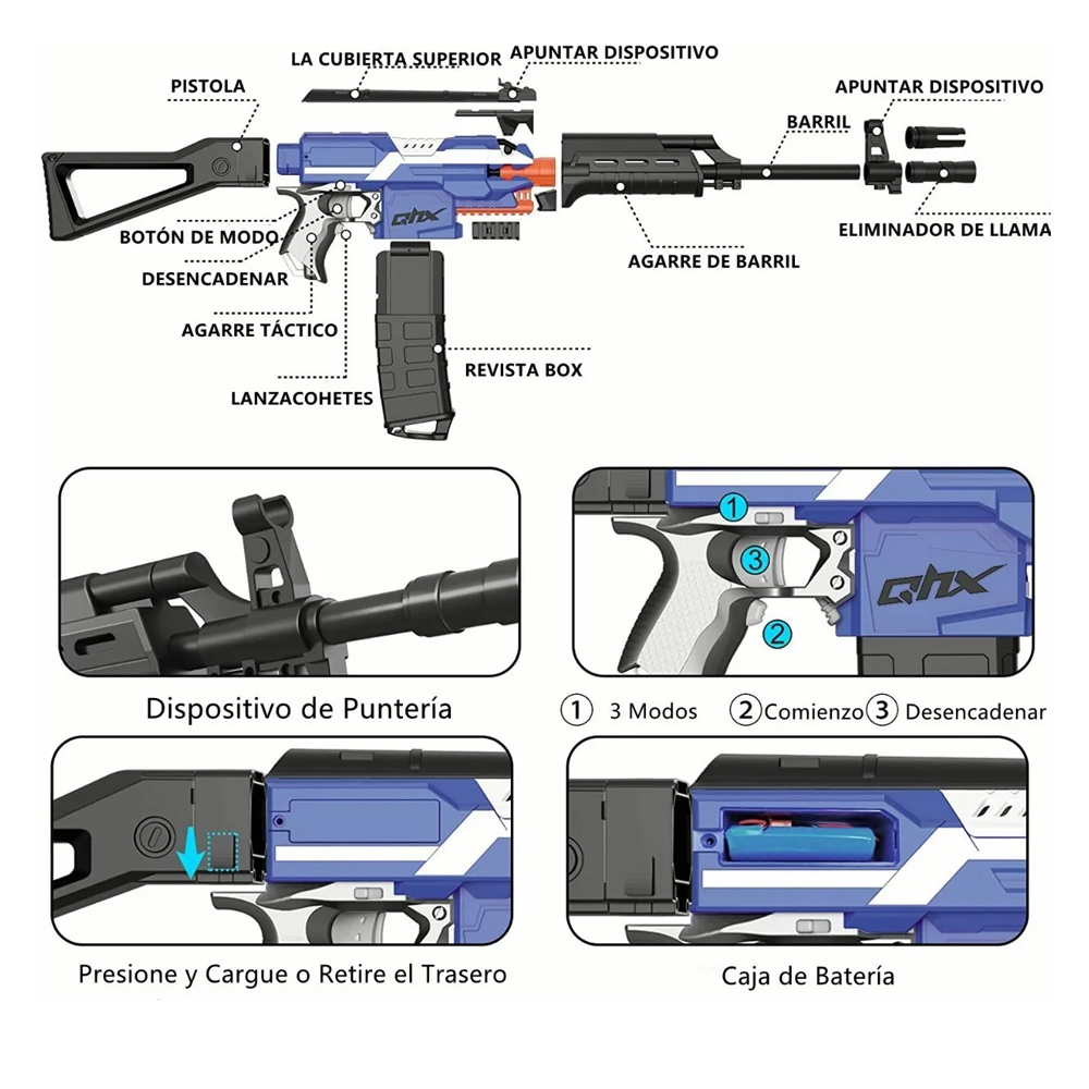 Pistola Juguete Recargable 12clip Compatible Nerf Con 3 Modo