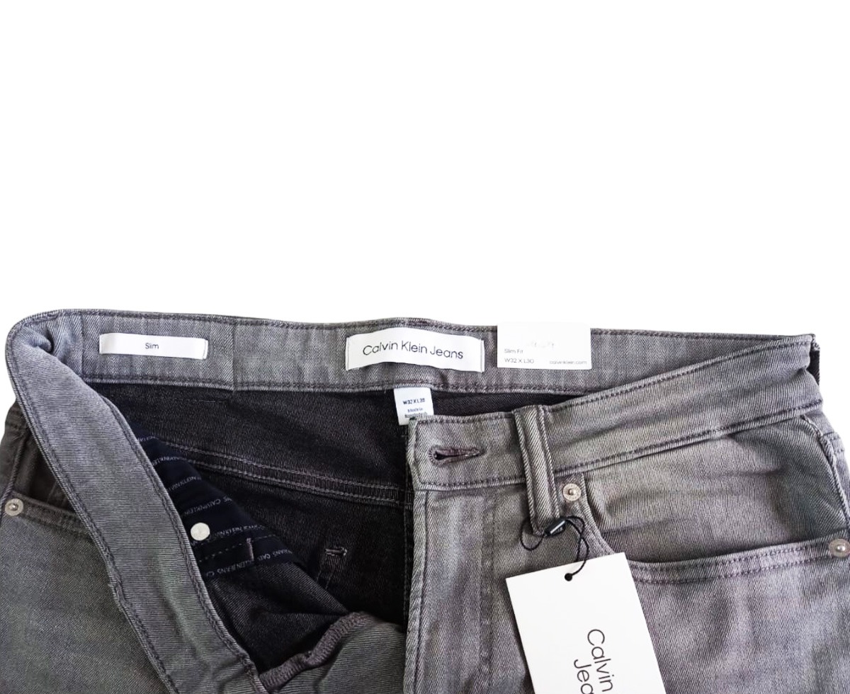 Pantalon Calvin Klein Mezclilla Gris Para Hombre Talla 34 Slim 