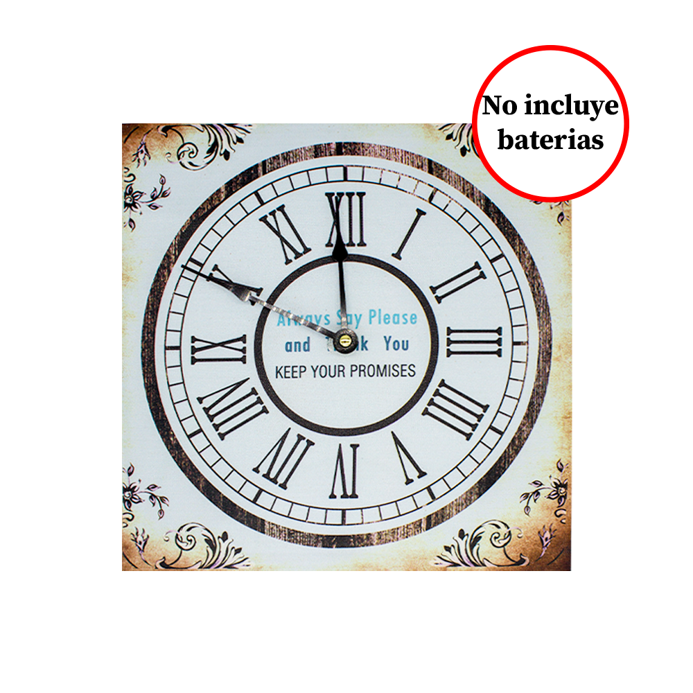 Reloj De Pared Vintage Grande Cuadrado 30 Cm De Madera Mdf Blanco