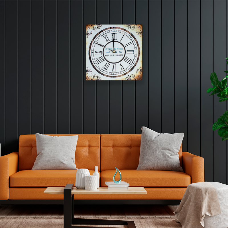 Reloj De Pared Vintage Grande Cuadrado 30 Cm De Madera Mdf Blanco